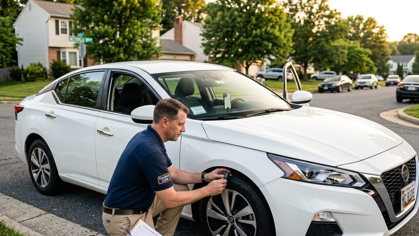 Lyft Inspection vehicle safety check at a Prince George's County facility