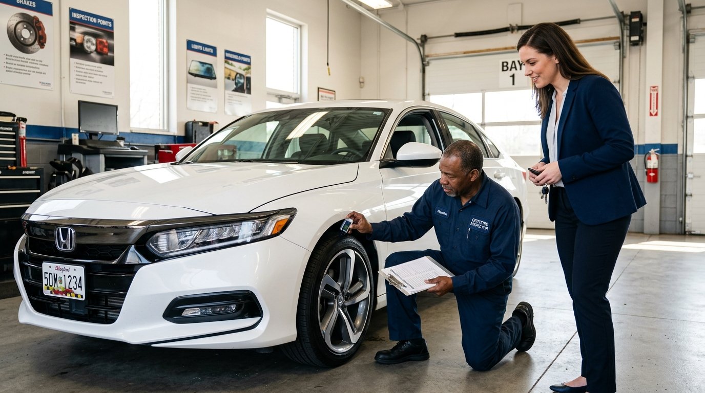 Uber Inspection at a professional vehicle inspection facility in Upper Marlboro, Maryland